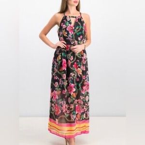 #27 NWOT NICOLE MILLER STUDIO Floral Halter Style Maxi Dress,light weight fabric